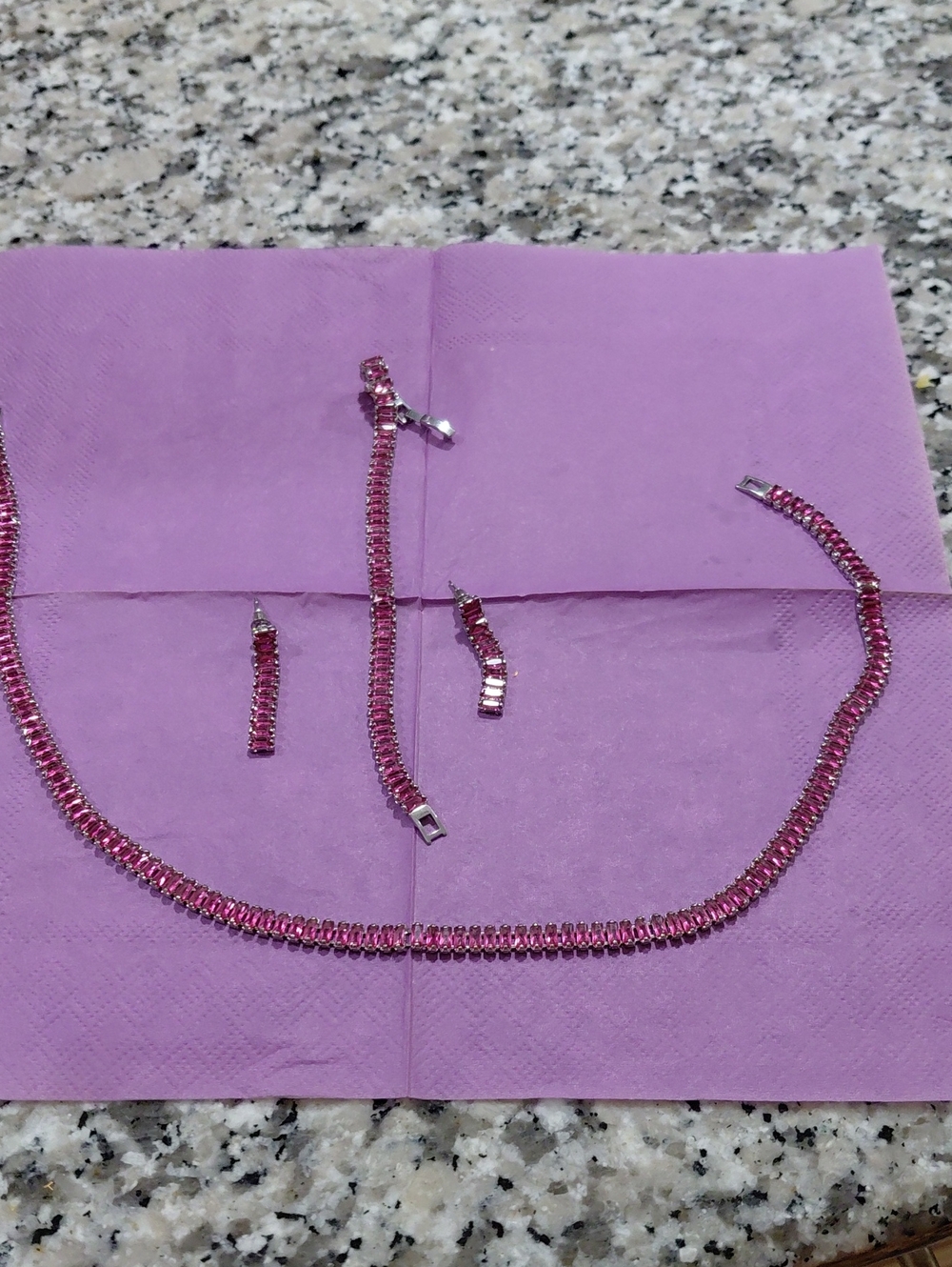 Pink Crystal Tennis Necklace and Earring Set